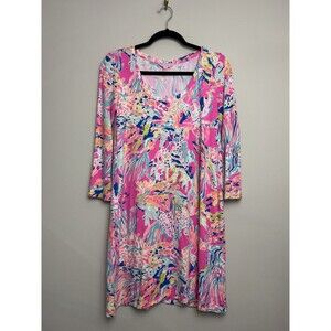 Lilly Pulitzer Devon Dress Shift Size Small Terry Lined Tiki Pink Stretch